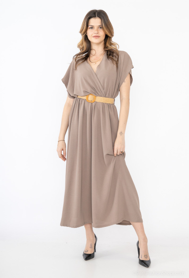 Großhändler Emma Dore - Kleid mit V-Ausschnitt und Gürtel