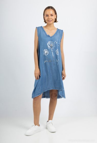 Großhändler Emma Dore - Jeanskleid mit Aufdruck, V-Ausschnitt