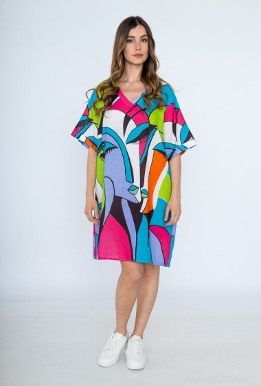 Wholesaler Emma Dore - Mid-length dress with print, V-neck