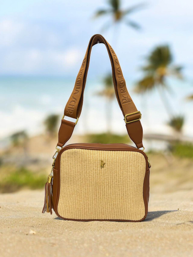 Wholesaler Emma Dore (Sacs) - Straw bi-material shoulder bag, “REGINA SCHRECKER”