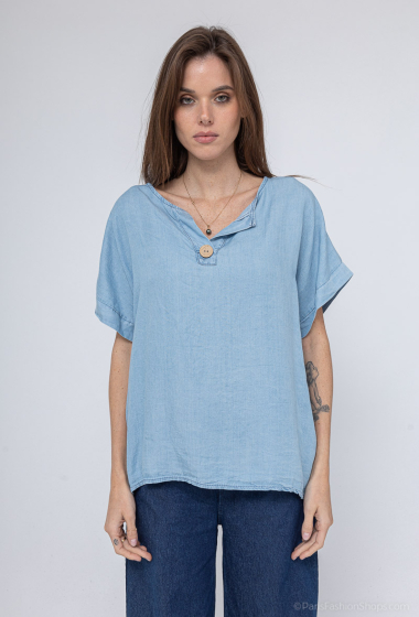 Großhändler Emma Dore - Kurzärmliges Jeans-T-Shirt mit Knopf