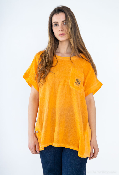 Großhändler Emma Dore - T-Shirt aus Leinen und Baumwolle mit Knopf