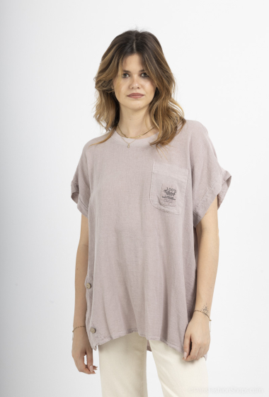Grossiste Emma Dore - T-shirt en lin et coton avec bouton