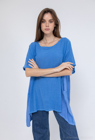 Großhändler Emma Dore - T-Shirt aus Leinen/Baumwolle mit zwei Taschen