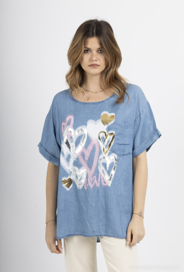 Wholesaler Emma Dore - Denim tunic with heart print