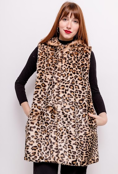 Grossiste Emma Dore - Veste sans manches en fourrure léopard