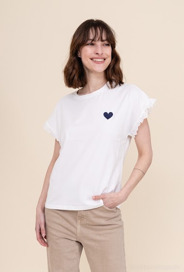 Wholesaler Emma & Ella - T-shirt BLANC brodé