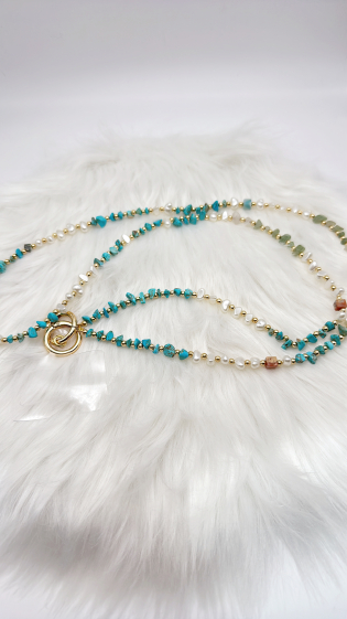Wholesaler EMMASH BIJOUX - LONG PEARL + NATURAL STONE NECKLACE FOR CAPABLE WITH ADAPTER
