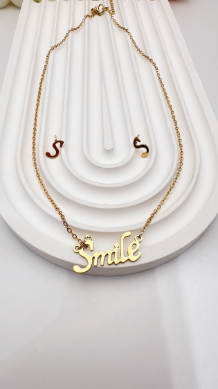 Wholesaler EMMASH BIJOUX - “SMILE” STAINLESS STEEL SET: NECKLACE+EARRINGS