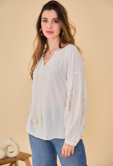 Wholesaler ESCANDELLE Paris - Bohemian blouse with puffed sleeves, 100% Viscose