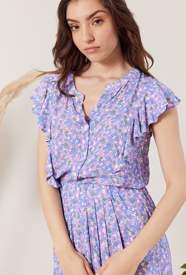 Wholesaler ESCANDELLE Paris - Printed top with ruffles, 100% Viscose and print blouse