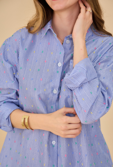Wholesaler ESCANDELLE Paris - Blue striped shirt and oversized plumetis, stripes, Cotton and Polyester