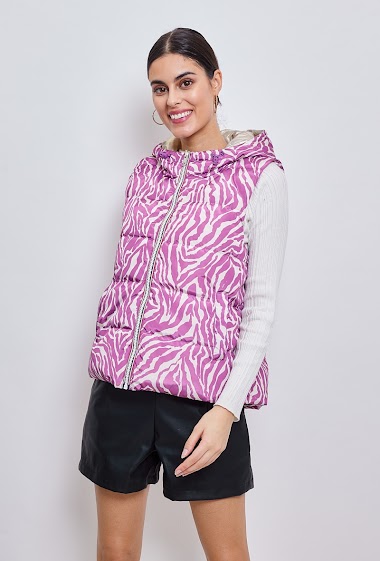 Zebra-patterned sleeveless puffer jacket