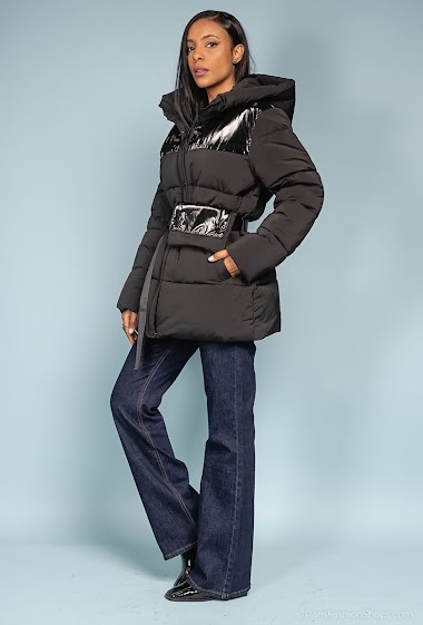 Puffy jacket with cap/pocket and belt Escandelle | Paris Fashion Shops