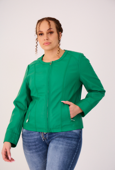 Wholesaler ESCANDELLE Paris Grande Taille - Round neck faux leather jacket - Plus size