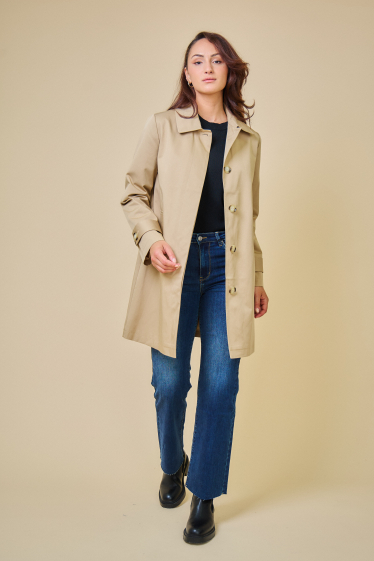 Wholesaler ESCANDELLE Paris - JANE - Mid-length straight trench coat, French collar