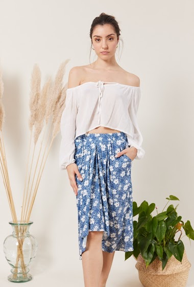 Wholesaler ESCANDELLE Paris - Asymmetrical skirt with print, 100% viscose, print