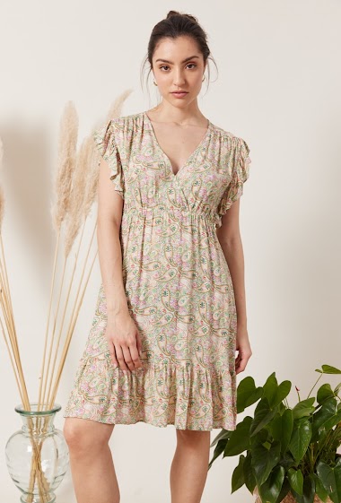 Wholesaler ESCANDELLE Paris - Short wrap dress with print