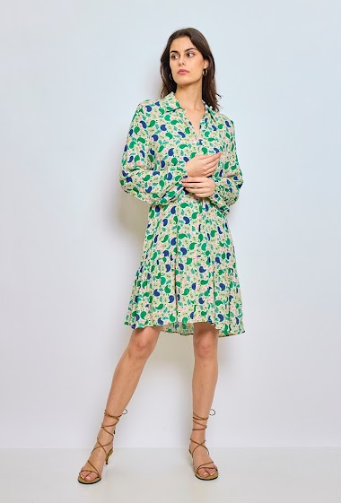 Wholesaler ESCANDELLE Paris - Long-sleeved shirt dress Cashmere Green