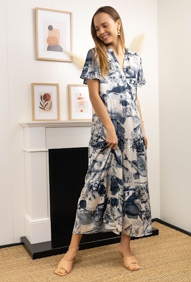 Großhändler ESCANDELLE Paris - Langes fließendes Kleid mit Aufdruck
