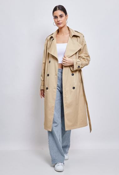 Grossiste ESCANDELLE Paris - BONNIE - Trench classique à ceinture beige, Coton/Polyester, deperlant