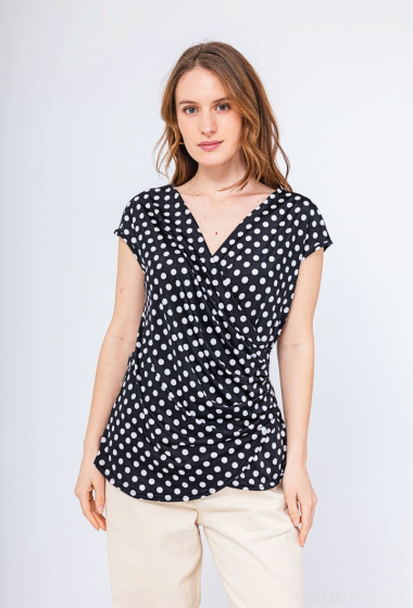 Wholesaler Esperance - Polka dot print wrap blouse