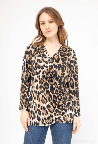 Grossiste Esperance - Blouse drapée imprimée léopard