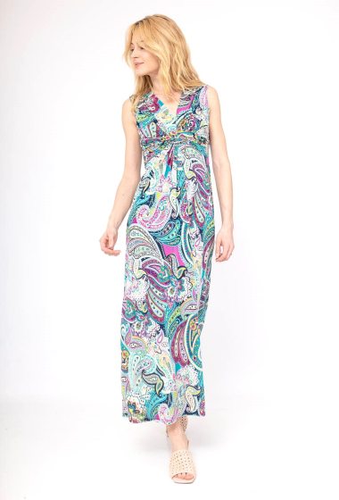 Wholesaler Esperance - Leaf-print draped maxi dress