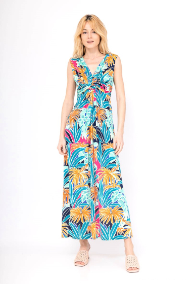 Wholesaler Esperance - Leaf-print draped maxi dress