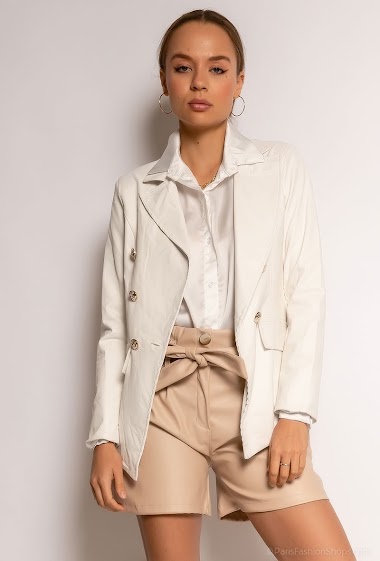 Wholesaler Estee Brown - Faux leather blazer with buttons