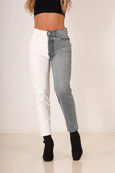 Grossiste Estee Brown - Jean droit taille haute bi couleur