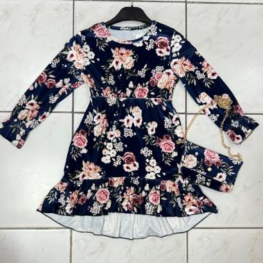 Wholesaler Esther Casual - Flower dress with a matching bag