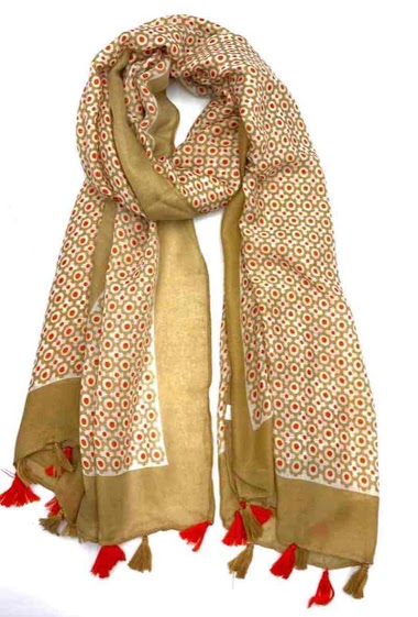 Großhändler LINETA - print scarves bicolors pompon