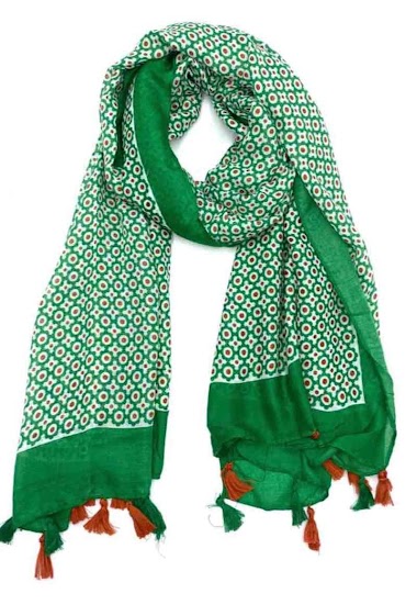 Mayorista LINETA - print scarves bicolors pompon