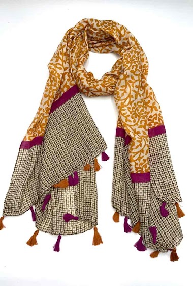 Grossiste LINETA - foulard motif feuille avec pompon