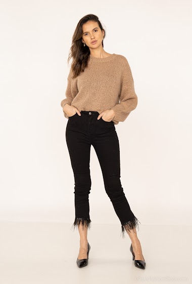 Wholesaler EVERYDAY JEANS - Black jeans with feather