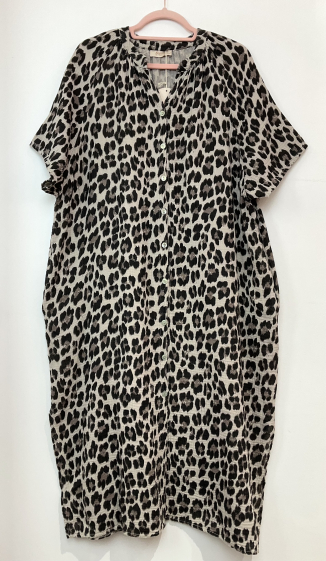 Wholesaler FANFAN - Leopard Print Short Sleeve Dress