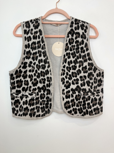 Wholesaler FANFAN - Velvet leopard print sleeveless jacket