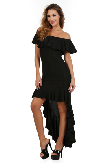 Wholesaler SOISBELLE - Black asymmetrical dress with ruffles