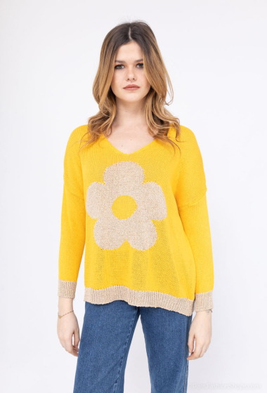 Wholesaler FASHION C&Z - V-neck sweater with flower pattern