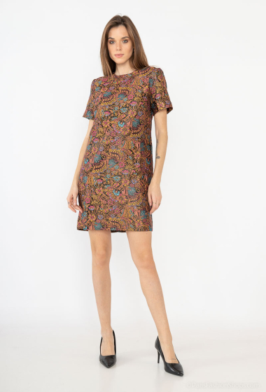 Flower-embroidered mid-length dress