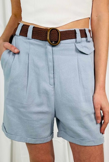 Linen belted shorts