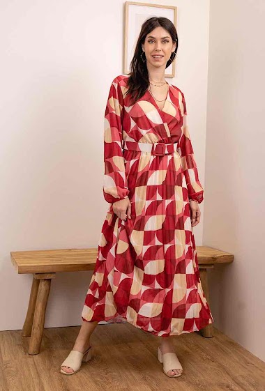 Grossiste Fatino Style - Robe longue imprimée cache-coeur