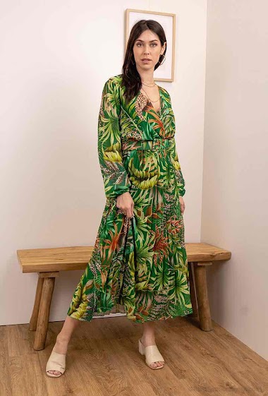 Wholesaler Fatino Style - Wrap tropical printed dress