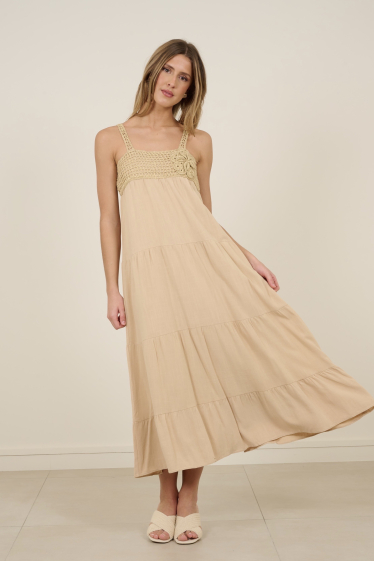 Wholesaler Feelkoo - long dress with embroidered floral neckline