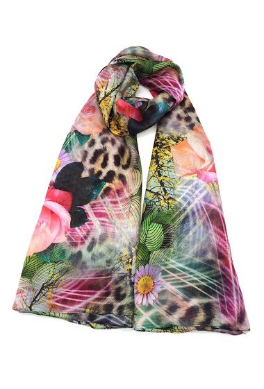 Wholesaler Feelmoon - SILK STOLE WITH BIG FLOWERS AND GRAPHICAL PATTERNS