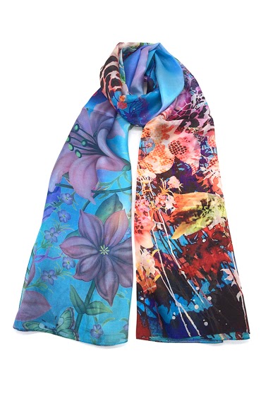 Mayorista Feelmoon - SILK STOLE WITH GRAPHICAL PATTERNS, FLOWERS AND FISHES
