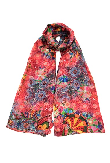Wholesaler Feelmoon - SILK STOLE PRINTED WITH GEOMETRIC CIRCLES AND FLORAL PATTERNS