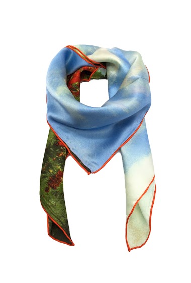 Wholesaler Feelmoon - SILK SQUARE STOLE PRINTED WITH PAINTING OF A POPPY FIELD