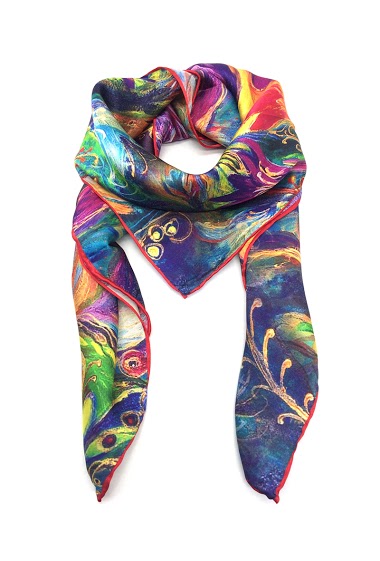 Wholesaler Feelmoon - SILK SQUARE STOLE PRINTED WITH COLORFUL SWIRLS